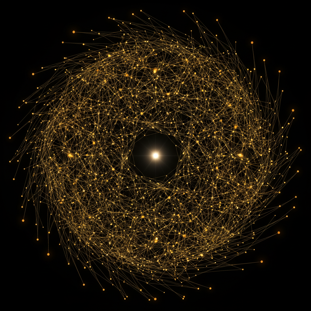An abstract visualization of viral spread — exponential connections radiating outward